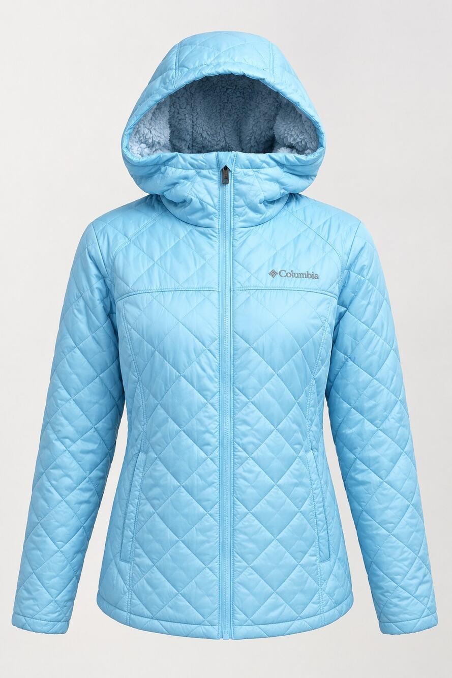 Columbia Womens Copper Crest Hooded Jacket Size M Blue Quilted Fleece Lined Coat